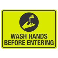 "Wash Hands Before Entering" Engineer Grade Reflective Black / Yellow Decal with Symbol