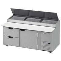 Beverage-Air DPD72HC-2-CL 72" 2 Drawer 1 Door Clear Lid Refrigerated Pizza Prep Table