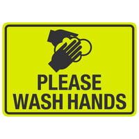 "Please Wash Hands" Engineer Grade Reflective Black / Yellow Aluminum Sign with Symbol