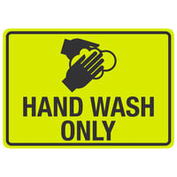 "Hand Wash Only" Engineer Grade Reflective Black / Yellow Aluminum Sign with Symbol
