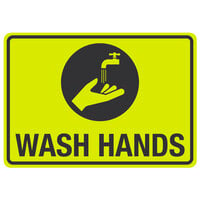 "Wash Hands" Engineer Grade Reflective Black / Yellow Aluminum Sign with Symbol 