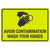 "Avoid Contamination / Wash Your Hands" Engineer Grade Reflective Black / Yellow Decal with Symbol
