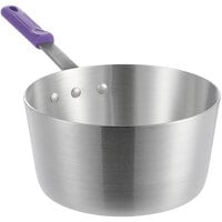 Choice 4.5 Qt. Tapered Aluminum Sauce Pan with Purple Allergen-Free Silicone Handle