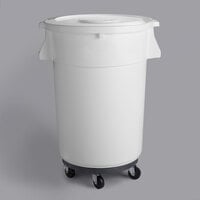 Baker's Mark 44 Gallon / 700 Cup White Round Mobile Ingredient Storage Bin with White Snap-On Lid and Gray Dolly