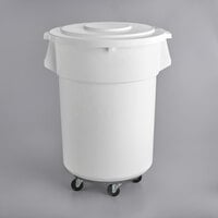 Baker's Lane 55 Gallon / 880 Cup White Round Mobile Ingredient Storage Bin with White Snap-On Lid and Gray Dolly