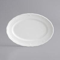Acopa Condesa 11 1/2" x 8 1/4" Pearl White Scalloped Wide Rim Porcelain Platter - 12/Case