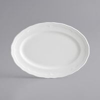 Acopa Condesa 9 3/4" x 7" Pearl White Scalloped Wide Rim Porcelain Platter - 24/Case