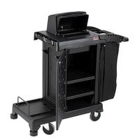 Suncast CCH225 Black High Security Janitor / Housekeeping Cart with Bag, Lockable Hood, and Non-Marring Wall Bumpers