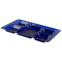 Cambro 1596CW431 Camwear (2 x 2) 9" x 15" Ambidextrous Heavy-Duty Polycarbonate NSF Translucent Blue 6 Compartment Serving Tray - 24/Case