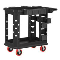 Suncast PUCHD1937 Black Medium Two-Shelf Heavy-Duty Plus Utility Cart with Storage Bins (4 Small, 2 Large) - 41 3/4" x 19 1/2" x 34 13/16"