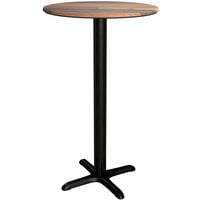 Lancaster Table & Seating Excalibur 31 1/2" Round Bar Height Table with Textured Farmhouse Finish and Cross Base Plate