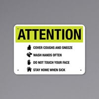 "Attention / Cover Coughs And Sneeze" Engineer Grade Reflective Black / Yellow Aluminum Sign with Symbols 