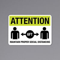 "Attention / 6 Ft. / Maintain Proper Social Distancing" Engineer Grade Reflective Black / Yellow Decal with Symbol