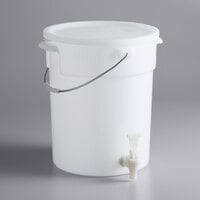 Choice 6 Gallon White Round Dispenser for Handwashing with Set of Labels