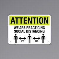"Attention / We Are Practicing Social Distancing / 6 Ft." Engineer Grade Reflective Black / Yellow Aluminum Sign with Symbol