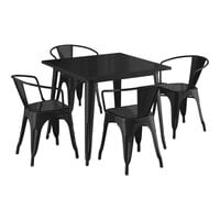Lancaster Table & Seating Alloy Series 35 1/2" x 35 1/2" Black Standard Height Outdoor Table with 4 Arm Chairs