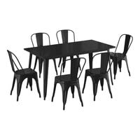 Lancaster Table & Seating Alloy Series 63" x 31 1/2" Black Standard Height Outdoor Table with 6 Cafe Chairs