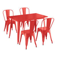 Lancaster Table & Seating Alloy Series 47 1/2 inch x 29 1/2 inch Ruby Red Standard Height Outdoor Table with 4 Cafe Chairs