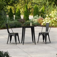 Lancaster Table & Seating Alloy Series 23 1/2 inch x 23 1/2 inch Black Standard Height Outdoor Table with 2 Cafe Chairs