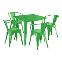Lancaster Table & Seating Alloy Series 31 1/2" x 31 1/2" Green Standard Height Outdoor Table with 4 Arm Chairs