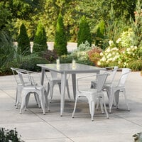 Lancaster Table & Seating Alloy Series 63 inch x 31 1/2 inch Silver Standard Height Outdoor Table with 6 Arm Chairs