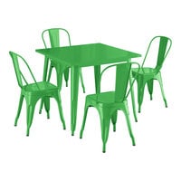 Lancaster Table & Seating Alloy Series 35 1/2" x 35 1/2" Jade Green Standard Height Outdoor Table with 4 Cafe Chairs