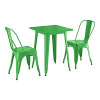 Lancaster Table & Seating Alloy Series 23 1/2" x 23 1/2" Jade Green Standard Height Outdoor Table with 2 Cafe Chairs