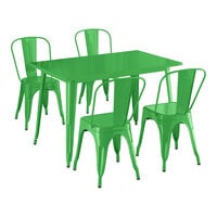 Lancaster Table & Seating Alloy Series 47 1/2" x 29 1/2" Jade Green Standard Height Outdoor Table with 4 Cafe Chairs