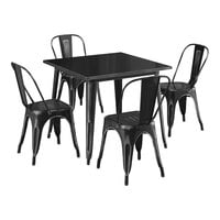Lancaster Table & Seating Alloy Series 35 1/2 inch x 35 1/2 inch Distressed Black Standard Height Outdoor Table with 4 Cafe Chairs