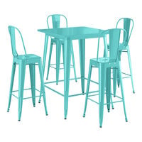 Lancaster Table & Seating Alloy Series 31 1/2" x 31 1/2" Seafoam Bar Height Outdoor Table with 4 Cafe Barstools