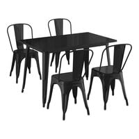 Lancaster Table & Seating Alloy Series 47 1/2" x 29 1/2" Black Standard Height Outdoor Table with 4 Cafe Chairs