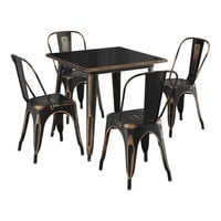 Lancaster Table & Seating Alloy Series 31 1/2" x 31 1/2" Distressed Copper Standard Height Outdoor Table with 4 Cafe Chairs
