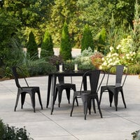 Lancaster Table & Seating Alloy Series 35 1/2 inch x 35 1/2 inch Onyx Black Standard Height Outdoor Table with 4 Cafe Chairs
