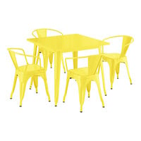 Lancaster Table & Seating Alloy Series 35 1/2" x 35 1/2" Yellow Standard Height Outdoor Table with 4 Arm Chairs