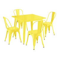 Lancaster Table & Seating Alloy Series 35 1/2" x 35 1/2" Citrine Yellow Standard Height Outdoor Table with 4 Cafe Chairs