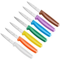 Choice 3 1/4" Smooth Edge Paring Knife with Colored Handle - 7/Pack