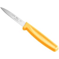 Choice 3 1/4" Serrated Edge Paring Knife with Neon Orange Handle