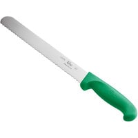 Choice 10" Serrated Edge Slicing / Bread Knife with Green Handle