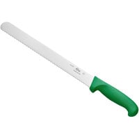 Choice 12" Serrated Edge Slicing / Bread Knife with Green Handle