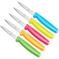 Choice 3 1/4" Smooth Edge Paring Knife with Neon Handle - 5/Pack
