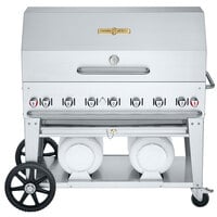 Crown Verity CV-CCB-48RDP Club Series 48" Outdoor Mobile Grill with Roll Dome Package and 2 Horizontal Propane Tanks - 114,000 BTU