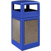 Commercial Zone 720432K StoneTec 42 Gallon Square Blue Decorative Waste Receptacle with Riverstone Panels and Dome Lid