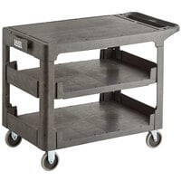 Lavex Large Black 3-Shelf Utility Cart with Flat Top and Built-In Tool Compartment - 44" x 25 1/4" x 32 1/4"