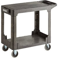 Lavex Medium Black 2-Shelf Utility Cart with Flat Top and Built-In Tool Compartment - 38" x 18 3/4" x 32 1/4"