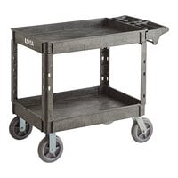Lavex Large Black 2-Shelf Utility Cart with Premium Handle, Built-In Tool Compartments, and Oversized Wheels - 46 3/4" x 25 1/2" x 33 1/2"