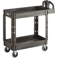 Lavex Medium 2-Shelf Utility Cart with Ergonomic Handle and Built-In Tool Compartments - 37 5/8" x 17 1/8" x 38 7/8"