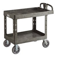 Lavex Large Black 2-Shelf Utility Cart with Ergonomic Handle, Built-In Tool Compartments, and Oversized Wheels - 43 1/8" x 24 5/8" x 38 1/8"