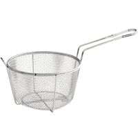 Choice 8 1/2" Round Nickel-Plated Medium Mesh Culinary Basket with Front Hook