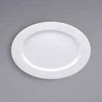 RAK Porcelain HMPASOP28 Helm 11" x 7 7/8" Bright White Embossed Wide Rim Oval Porcelain Plate - 12/Case