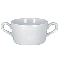 RAK Porcelain HMPASCS30 Helm 10.15 oz. Bright White Embossed Round Porcelain Bouillon Cup with Handles - 12/Case